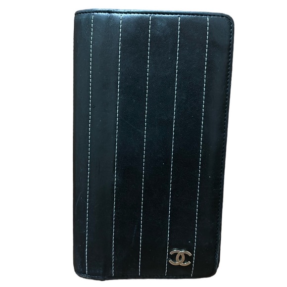 CHANEL Mademoiselle Coco Mark Logo Stripe Long  Leather Wallet w/COA - Picture 2 of 16